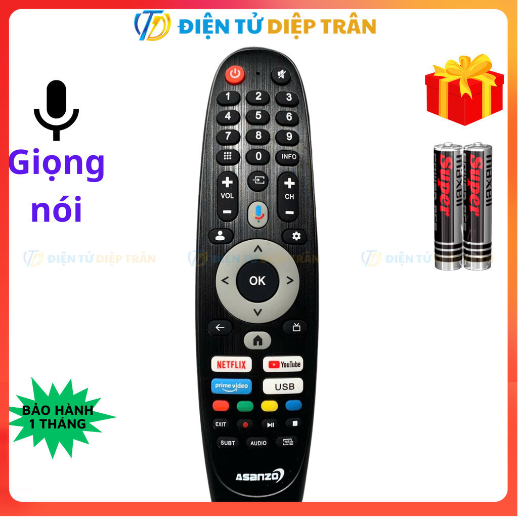 Remote điều khiển tivi ASANZO Mã 13, Giọng nói - Tặng kèm pin - TT ...