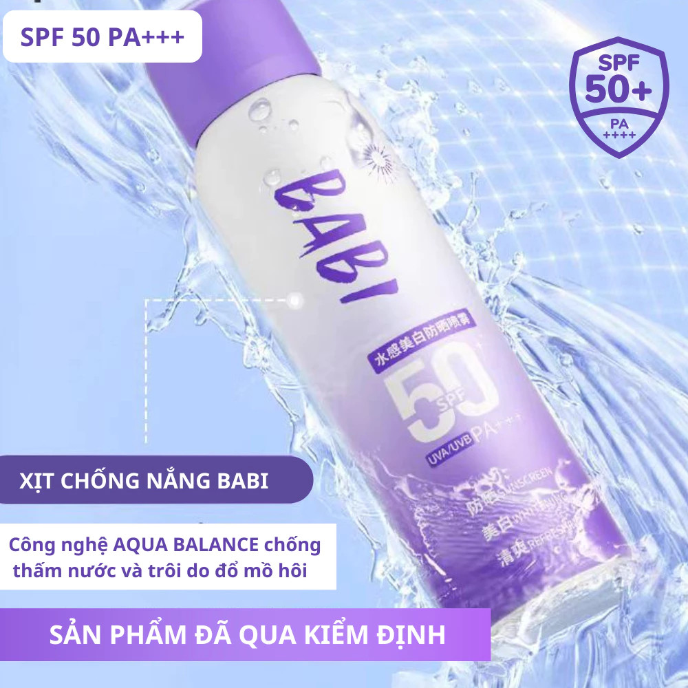 Dùng Cho Da Mặt và Body，SPF50 PA++++Xịt Chống Nắng BABI Chính Hãng 100ml Nâng Tone Kiềm Dầu
