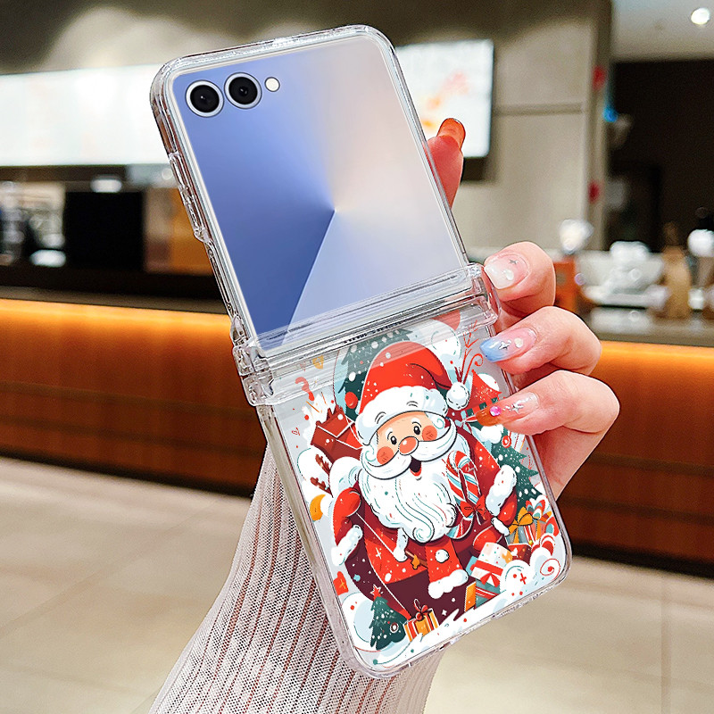 Giáng Sinh Dễ Thương Trong Suốt Ốp Lưng Điện Thoại Samsung Galaxy Z Flip 7 Flip 6 Flip 5 Flip 4 5G Full Bản Lề Gấp Cứng PC Dành Cho Samsung Z Flip7 Flip6 Flip5 Flip4 Flip3