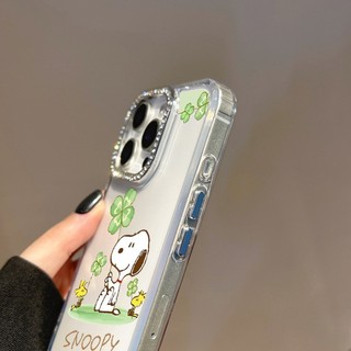 Ốp điện thoại trong suốt hình chú chó dễ thương Anime Snoopy cho Redmi Note 14S 12S 11S 10S 9S 14 13 12 11 Pro + 9 10 Pro Max 7 8 Pro 12T 11T Pro 12 Turbo Vỏ kim cương giả chống rơi