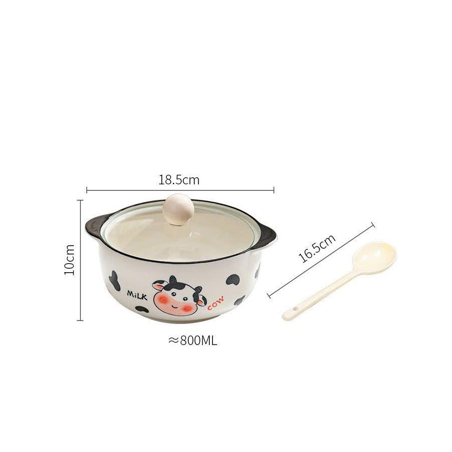 Tô Sứ Hình Bò Sữa 800ml Có Nắp – Tô Ăn Mì, Tô Cơm, Tô Cháo Dễ Thương, Giữ Nhiệt Tốt, An Toàn Lò Vi Sóng
