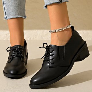 Giày Cao Gót Nữ Mũi Nhọn Dày Gót Ren-Up Miệng Sâu Thời Trang 36-43