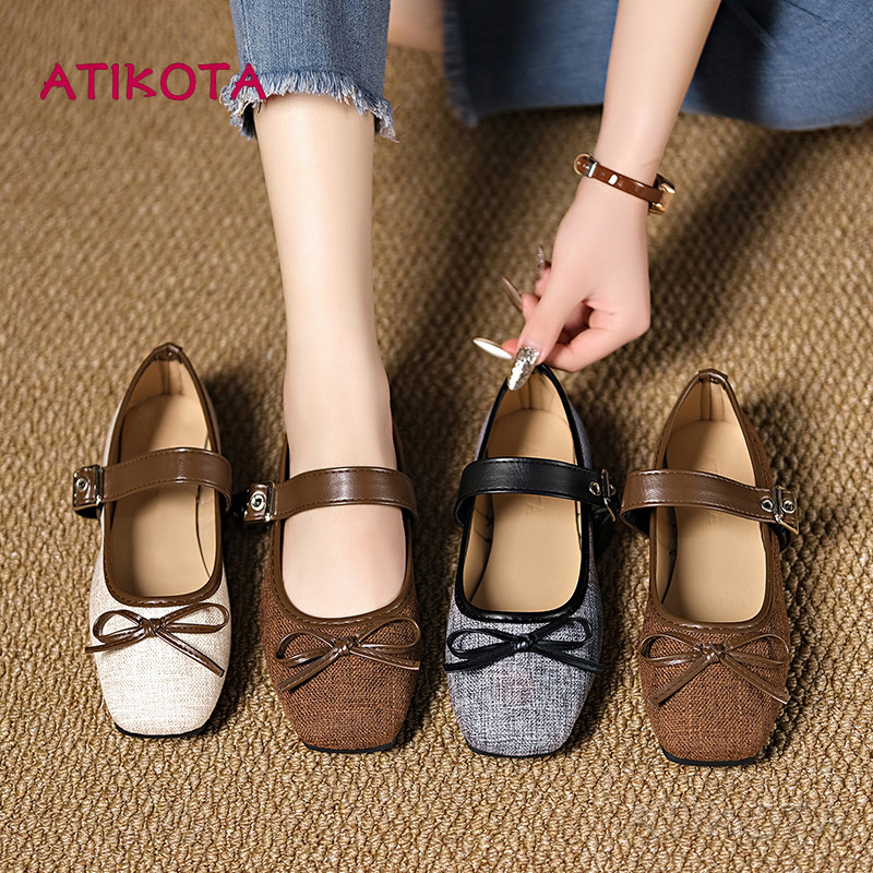 Atikota Nữ Giày Đế Bằng Thời Trang Thanh Lịch Đa Năng Nơ Trang Trí Thoải Mái Bền Nhẹ Đế Bằng Thường Ngày