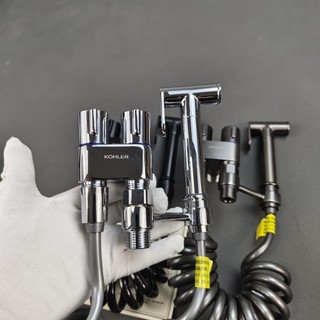 【KOHLER】Súng phun nước đồng mới cho nhà vệ sinh, đồng hành cho nhà vệ sinh, một đầu vào hai đầu ra, máy rửa bidet, súng
