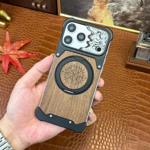360 ° Xoay Giá Đỡ Từ Tính Ốp Lưng Điện Thoại IPhone 17 16 15 14 13 Pro Max Walnut Mặt Sau Kim Loại Khung Vỏ Điện Thoại Giáp