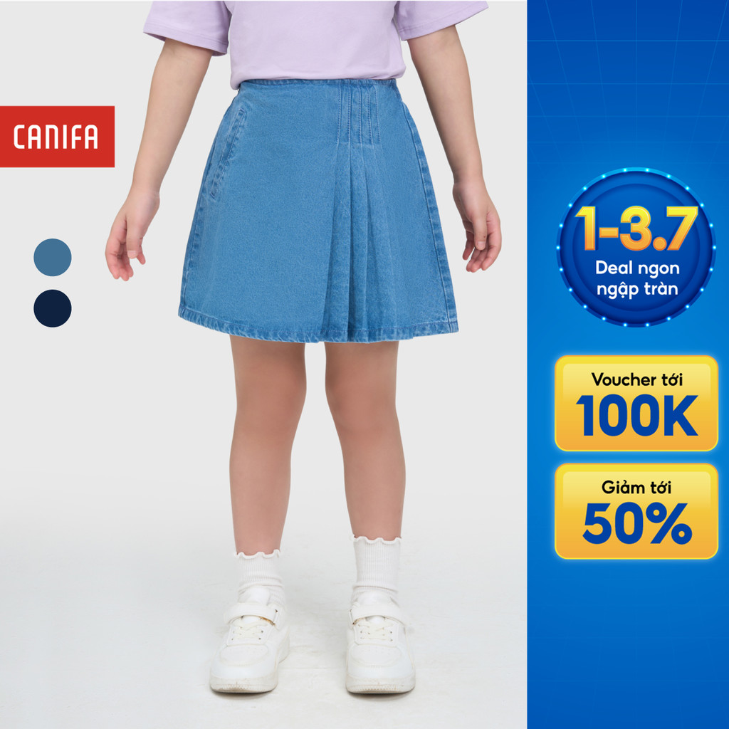 Chân váy jean bé gái CANIFA dáng xòe xếp ly một phần 1KS25S002