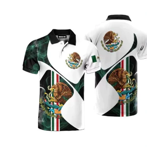 ATR3 3D In Cờ Mexico Áo Sơ Mi Polo Thích Hợp Cho Nam Nữ Áo Thời Trang Tay Ngắn Nút Áo Sơ Mi POLO