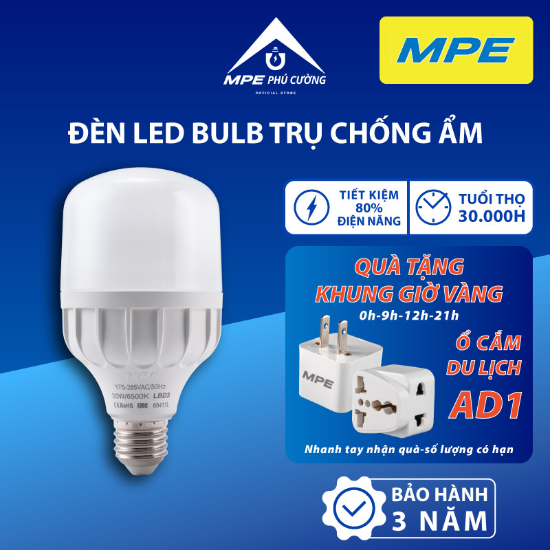 (CHÍNH HÃNG) MPE - Đèn LED BULB Trụ chống ẩm ánh sáng trắng - vàng công suất 20W - 30W - 40W - 50W MPE Phú Cường