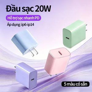 Bộ sạc PD 20W Sạc nhanh an toàn Cổng USB-C/Type-C 5 màu sắc lựa chọn Phù hợp ip 6 7 8 X 11 12 13 14 plus Pro Max