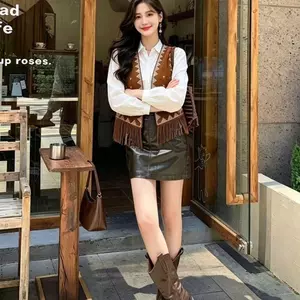 Tua Rua phong cách dân tộc Thời trang ngọt ngào Retro Tân Cương Du lịch Thiết kế mặc kỳ nghỉ Tua Rua không tay Phong cách dân tộc Thêu Cardigan công nghiệp nặng Áo Vest thêu du lịch Ảnh ra
