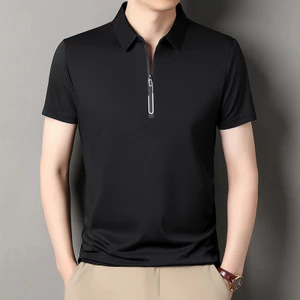 2026 Mới Nam Thời Trang Ngắn Tay Dây Kéo Cổ Áo Sơ Mi POLO Màu Trơn