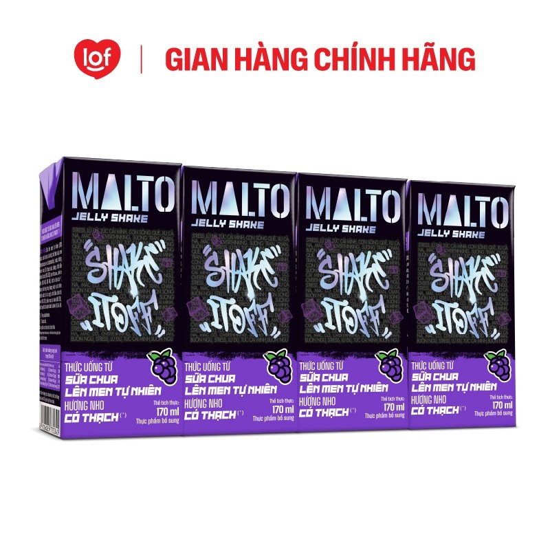 Sữa chua lên men tự nhiên MALTO Jelly Shake Shake It Off hương nho có thạch thùng 48 hộp x 170ml