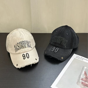 Mũ lưỡi trai vành cong cotton in chữ phối màu lưới thoáng khí vintage Nón lưỡi trai thời trang nam nữ