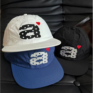 Nón lưỡi trai vành phẳng Hàn lưới thêu chữ phối màu hình tim nylon thoáng khí thời trang Mũ lưỡi trai nam nữ