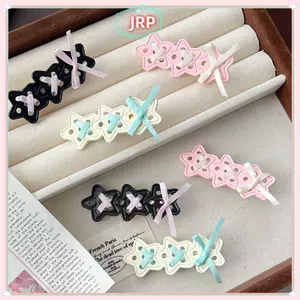 JRP Phong Cách Hàn Quốc Ngọt Ngào Mát Sao Ruy Băng Nơ Tóc Dễ Thương Tươi Barrettes Cho Bé Gái Thời Trang Gãy Bên Kẹp Y2k Phụ Kiện Tóc JRP