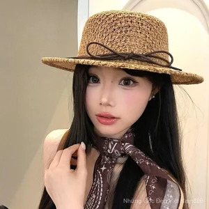 Tiền Cũ Rỗng Flat Top Mũ Rơm Nữ Mùa Hè Đi Biển Tấm Che Nắng Mũ Chống Nắng Kỳ Nghỉ Mũ Chống Nắng