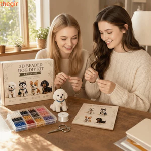 THEGIRL8B Bộ thêu hạt động vật DIY, Bộ dụng cụ làm móc khóa thú cưng hạt 3D nhỏ thủ công, hoạt động liên kết gia đình Bộ thủ công nghệ thuật đính cườm chó Mini đầy màu sắc