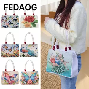 Túi vải thêu FEDAOG, Túi đeo vai nữ phong cách dân tộc thêu hoa, Túi xách nữ dung tích lớn hai lớp phong cách hợp thời trang Sử dụng thông thường