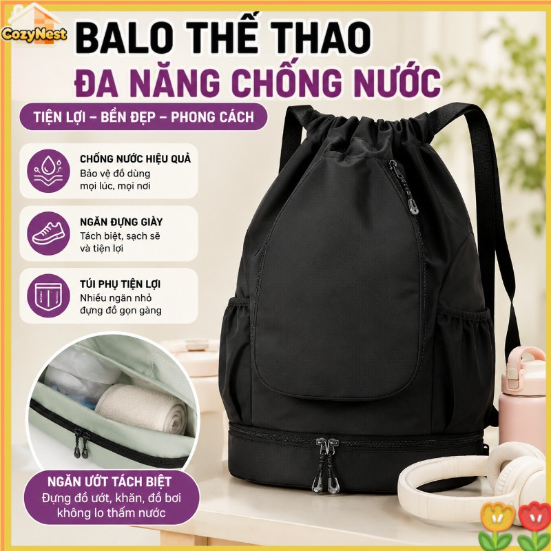 Balo thể thao đa năng có chống nước | Túi xách lớn đựng vợt cầu lông, đồ gym, du lịch