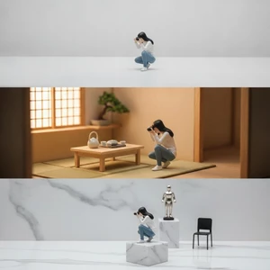 Cô Gái Thu Nhỏ Với Máy Ảnh Sưu Tập Cô Gái Crouching Hình Nhựa Hình Lắp Ráp Trang Trí Mô Hình Trang Trí