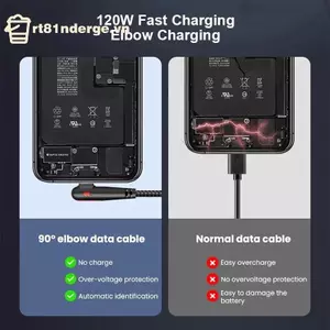 Cáp USB sang C sạc nhanh GE 120W 90 ° Thiết kế uốn cong Thích hợp cho cáp sạc Huawei Honor Vivo VN