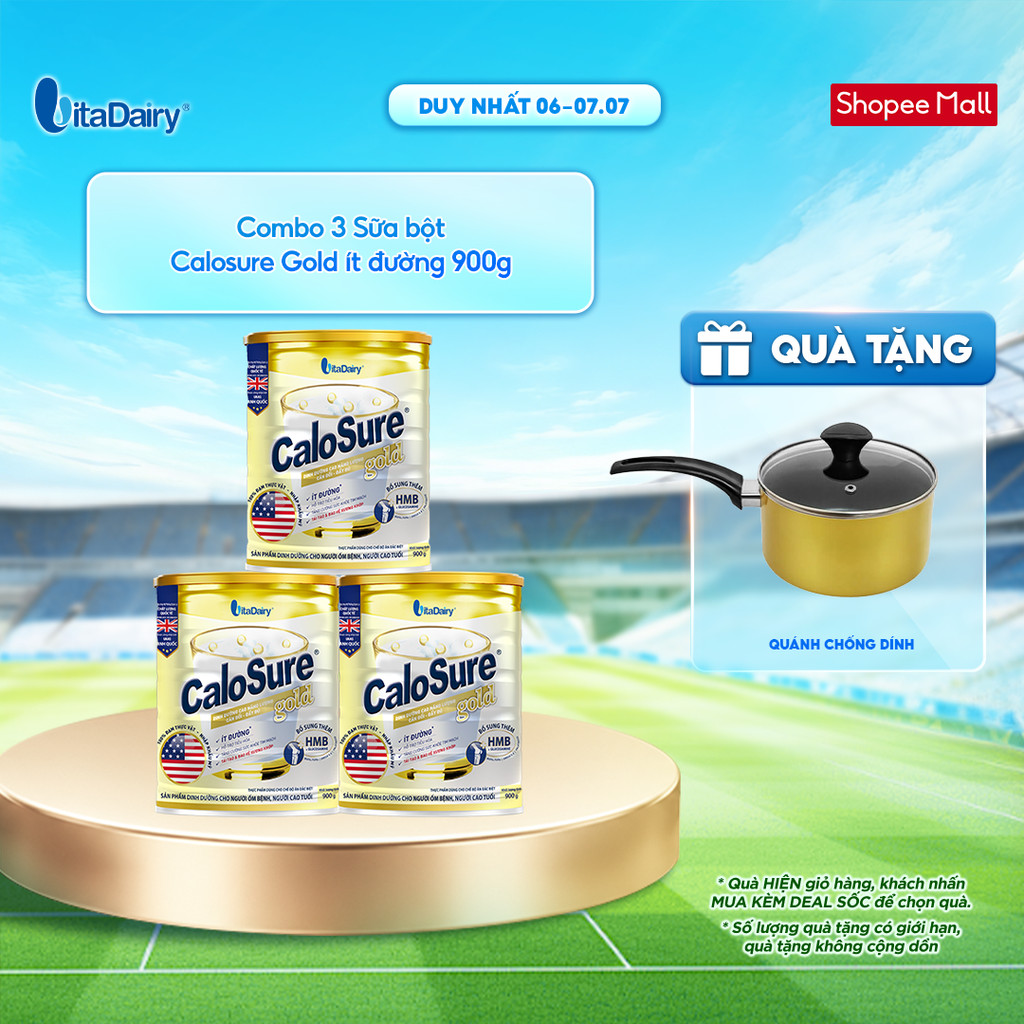 [COMBO 3 LON] Sữa bột CaloSure Gold ít đường - Bổ sung năng lượng, giúp tiêu hoá khoẻ - Lon 900g