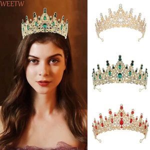 WEETW Baroque Nữ Hoàng Tiaras, Trang Sức Tóc Cao Cấp Baroque Pha Lê Vương Miện, Thời Trang Sáng Bóng Trang Trí Thanh Lịch Vintage Kim Cương Giả Diadem Tiệc Sinh Nhật