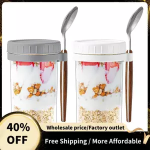 Hộp đựng yến mạch qua đêm có nắp và thìa: 24 lọ Oz cho yến mạch qua đêm -2 chiếc Hộp đựng thực phẩm thủy tinh 17,5 X 9cm