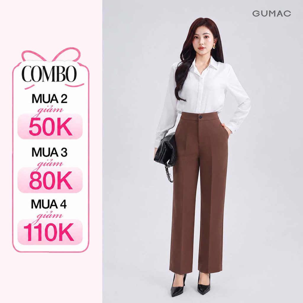 Quần Tây Nữ Ống Suông GUMAC Cơ Bản Chất Tuyết Mưa Đứng Form Có Túi Không Đỉa Thanh Lịch LQF0415