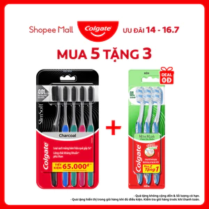 Bộ 5 Bàn chải Colgate SlimSoft Charcoal than hoạt tính kháng khuẩn siêu mềm mảnh