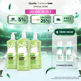 Bộ 3 Chai Sữa Tắm Gội Trẻ Em Lactacyd Baby Extra Milky Làm Sạch Dịu Nhẹ và Dưỡng Ẩm Vượt Trội Size Jumbo 800ml