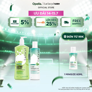 Bộ Sữa Tắm Gội Trẻ Em Lactacyd Baby Extra Milky Size Jumbo 800ml + Chai DDVS Phụ Nữ Lactacyd Cool Sensation 250ml