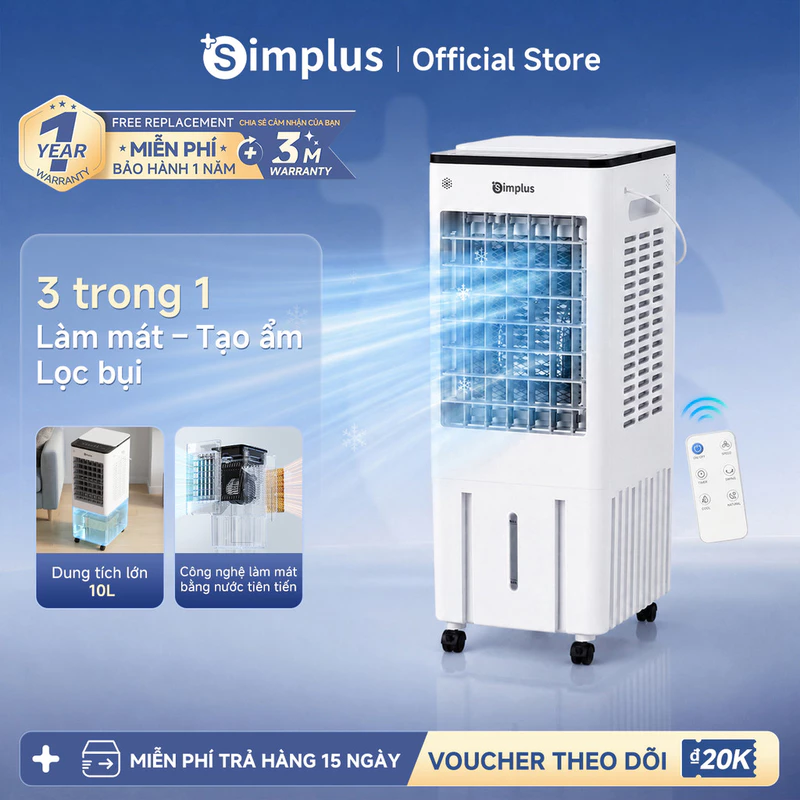 Simplus Quạt làm mát hơi nước 10L Bình nước dung tích lớn 10L Làm mát bằng đá gel Động cơ hiệu suất cao LFSH007 — ảnh 1