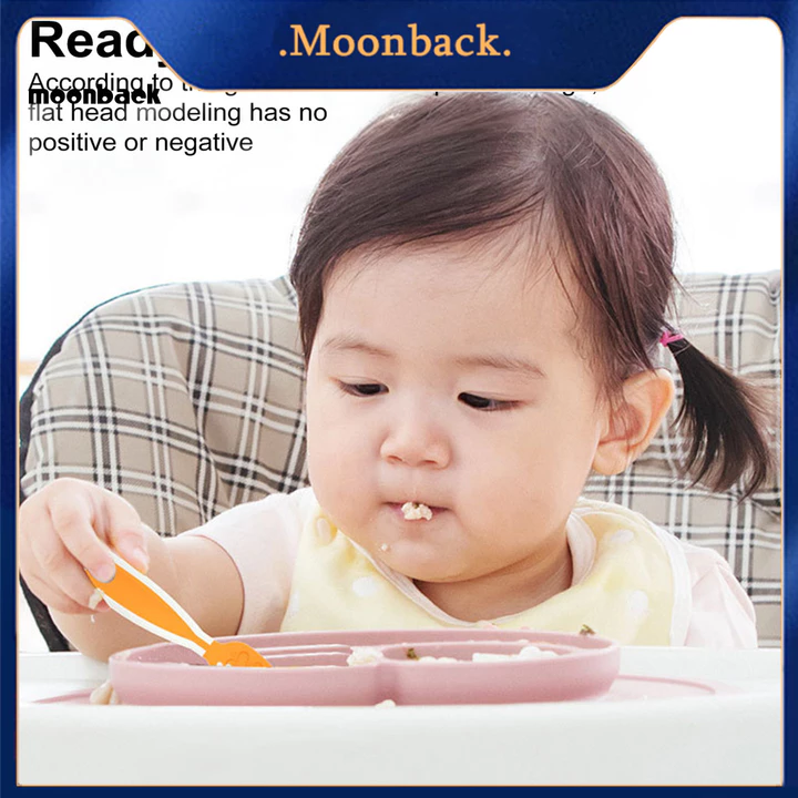< moonback > Muỗng huấn luyện thực phẩm cho bé Bộ đồ ăn học tập cho bé 2 chiếc Bộ thìa huấn luyện thực phẩm cho bé 6 tháng Chất liệu Tpe an toàn Màu sắc tươi sáng Đồ dùng tự ăn di động cho Blw