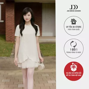 Đầm Cổ Tròn Dáng Suông Lượn Gấu Tròn 1F37.2510, Váy Dáng A 2 Tầng Vạt Cong Phù Hợp Đi Dạo, Dự Tiệc Nhẹ Thiết Kê Bởi JM