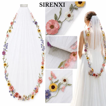 SIRENXI Thêu Hoa Khăn Lau Cô Dâu, Vải Tuyn Mềm Một Lớp Ren Hoa Khăn Lau Cô Dâu, Ren Thêu Hoa Đính Cạnh Viền Đám Cưới Cô Dâu Mặc
