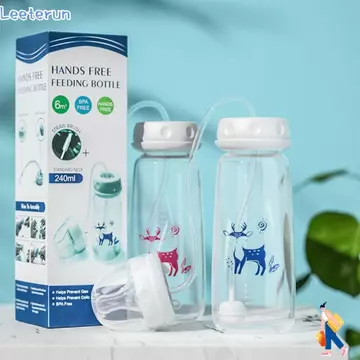Bình sữa rảnh tay LEETERUN, Cổ bình có bàn chải rơm Bộ bình sữa, Bình trữ sữa bóng trọng lực tự ăn 8oz / 240ml cho bé từ 3 tháng tuổi trở lên
