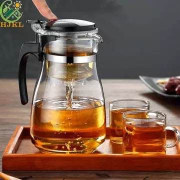 HJKL Ấm trà tách lọc trà HJKL, Ấm trà thủy tinh chịu nhiệt tiện lợi dày, Ấm đun nước trong suốt bền ấm trà lọc một nút Ấm trà văn phòng