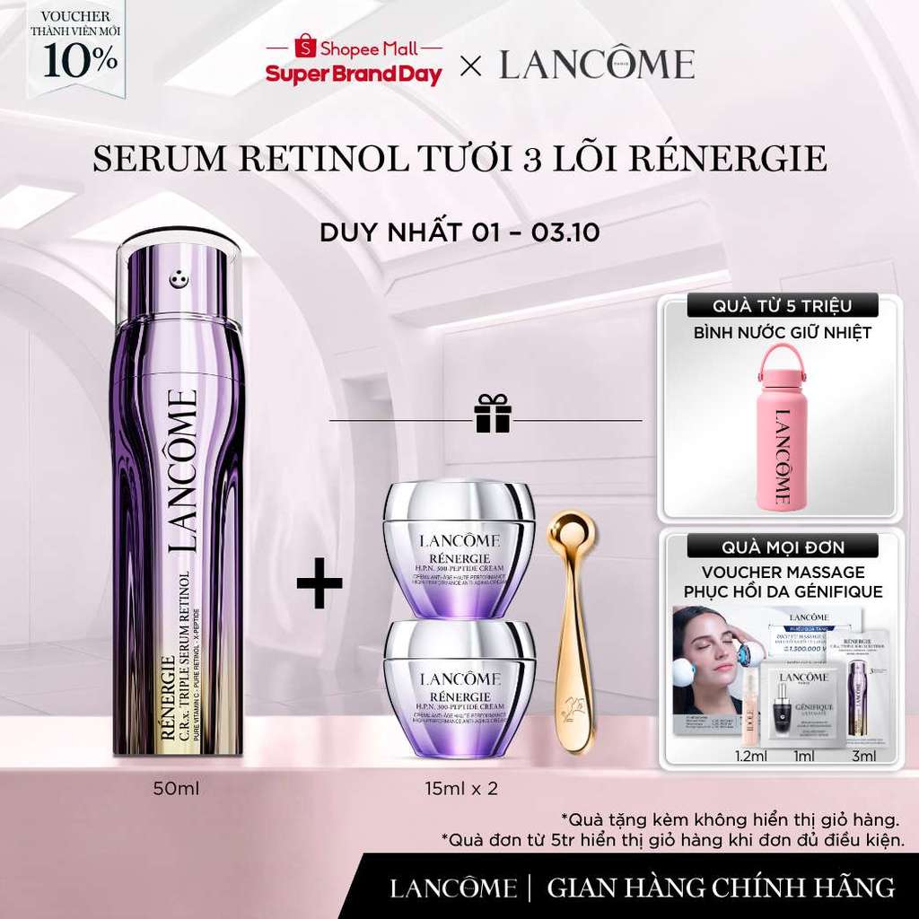 Serum Retinol Tươi 3 Lõi Rénergie Lancome - Giúp Tái Tạo Da Nhanh Gấp 2 Lần Với Retinol Thông Thường 50ml
