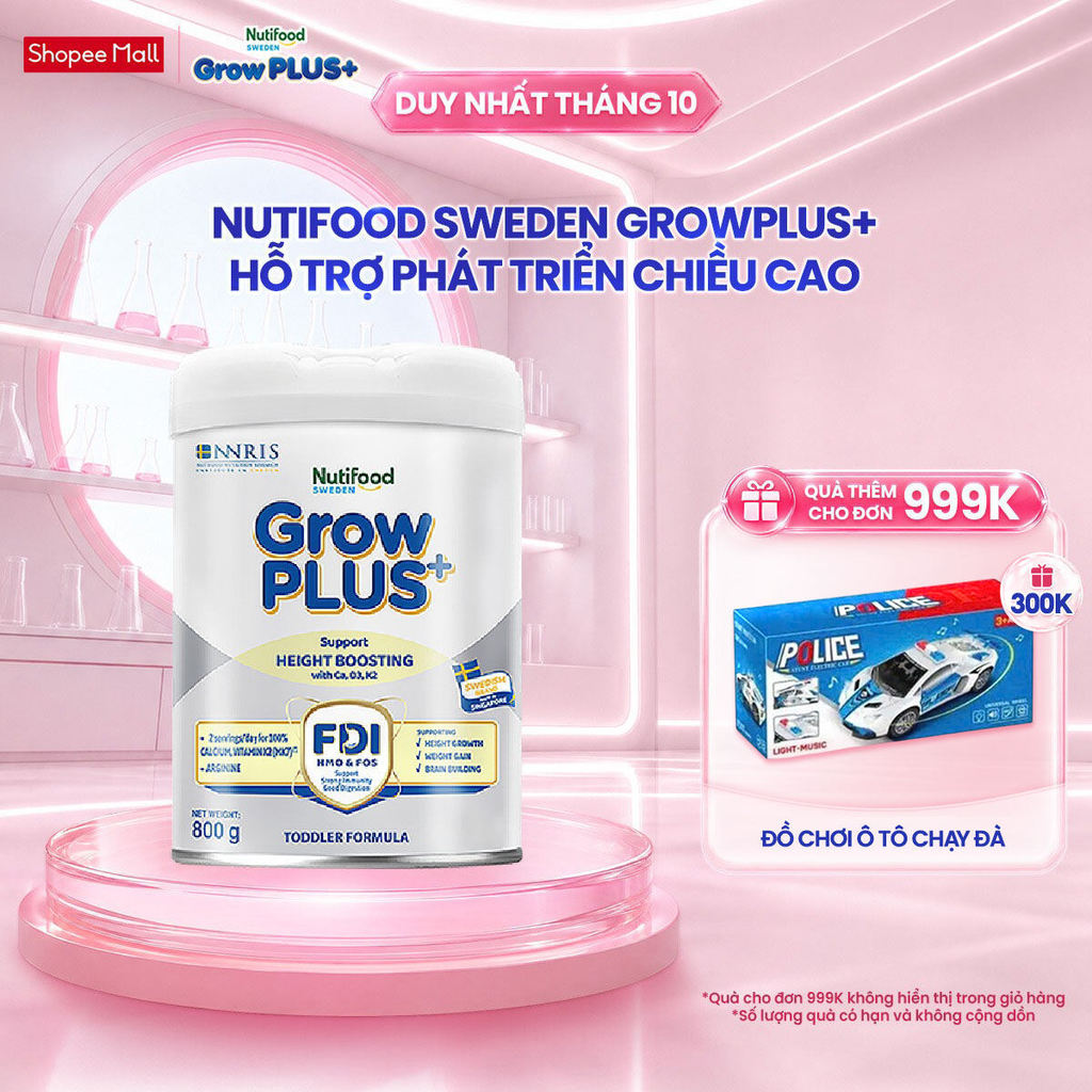 Sữa Bột Nutifood Sweden GrowPLUS+ Cao lớn vượt trội (Bạc) 800g