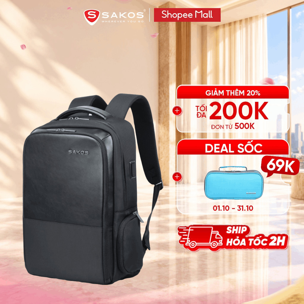 Balo Laptop SAKOS PLANUS Cao Cấp Đựng Laptop 15.6 Inch Cổng Sạc USB Thiết Kế Hiện Đại Sang Trọng