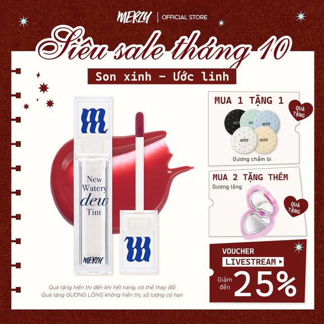 [NEW DEW] Son Tint Bóng Hàn Quốc Bền Màu, Lâu Trôi Cho Đôi Môi Căng Mọng, Ẩm Mịn Merzy The Watery Dew Tint 4