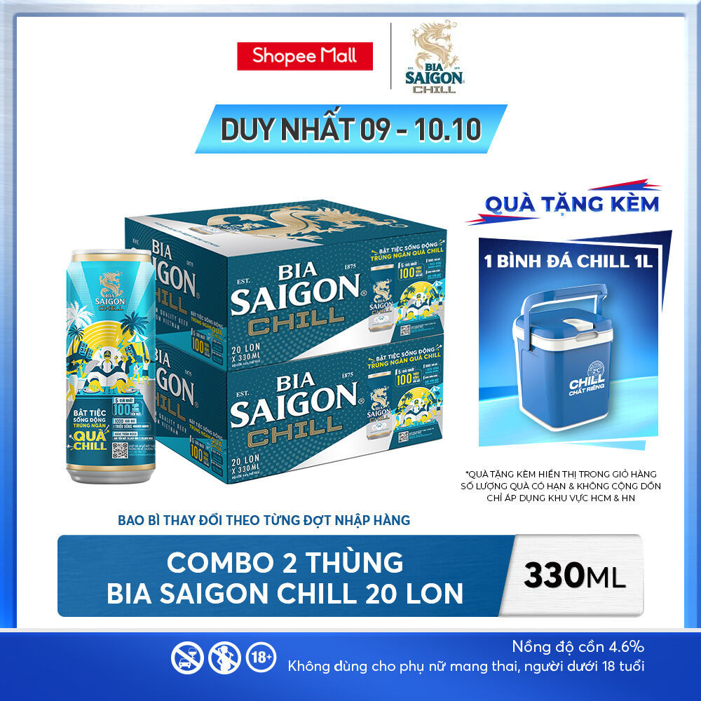 Nồng độ cồn 4.6% - Combo 2 Thùng 20 Bia Saigon Chill 330ml