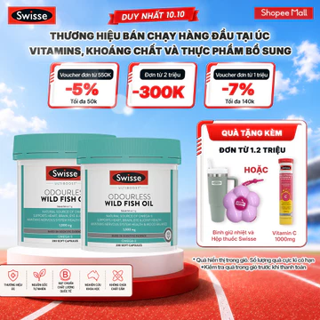 Combo 2 Lọ Dầu Cá Hỗ Trợ Sức Khỏe Tim Mạch, Não Bộ, Thị Lực Swisse Ultiboost Odourless Wild Fish Oil 1000mg 200 viên/lọ