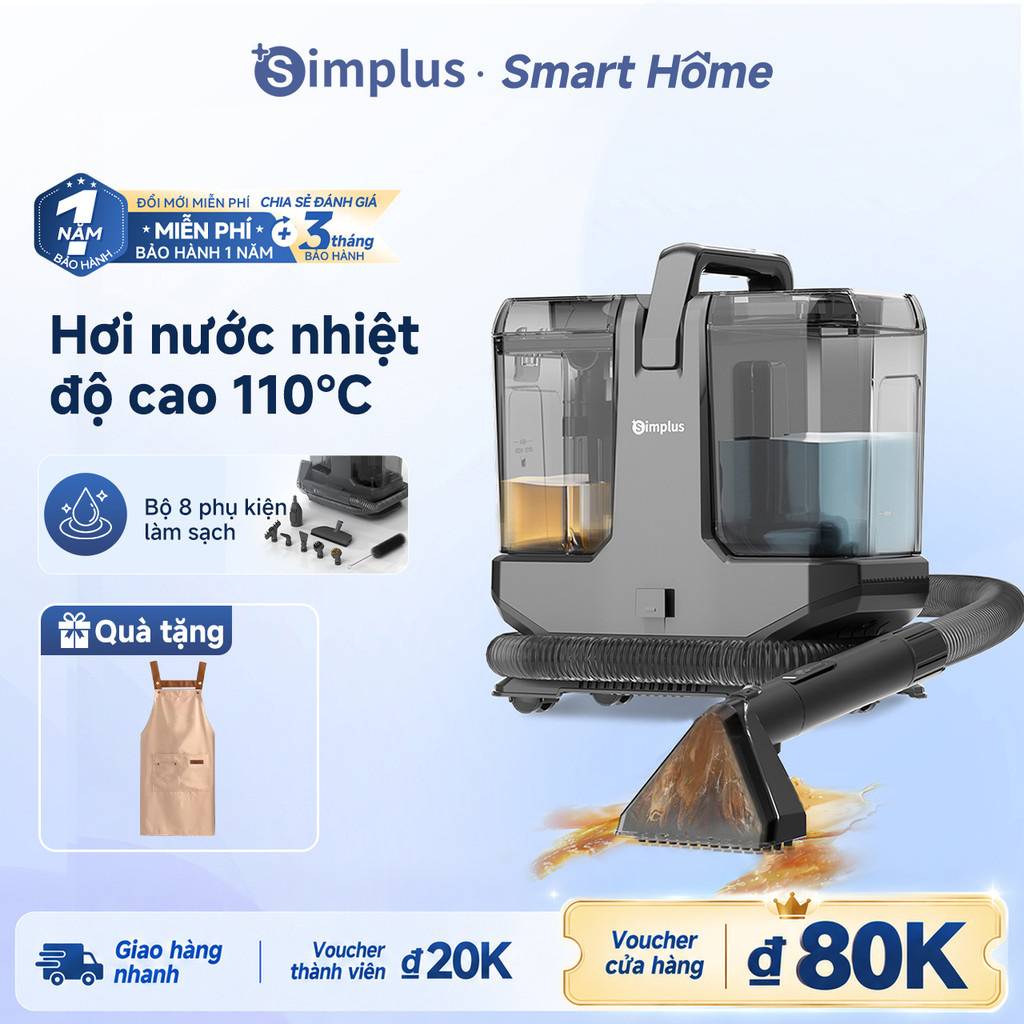 Simplus Máy Giặt Hút Sofa Lực hút mạnh 22000Pa Hơi nước nhiệt độ cao 110℃ Bộ 8 phụ kiện làm sạch Nhà có thú cưng BYJH003