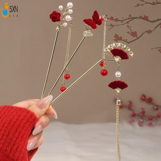 Kẹp tóc hợp kim nữ với tua rua, hoa văn tinh xảo, phù hợp đám cưới và áo dài truyền thống