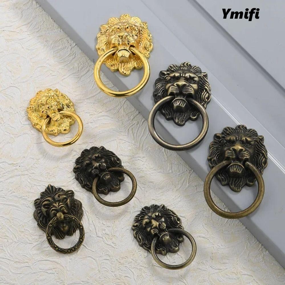 Tay nắm cửa YMIFI, Phần cứng gia đình Núm cửa đầu sư tử cổ, Tay cầm ngăn kéo hợp kim kẽm kéo trang trí đa chức năng