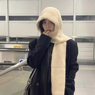 Áo Balaclava dệt kim mùa đông, mũ trùm đầu và bảo vệ cổ ấm áp, màu sắc đơn giản dành cho nữ