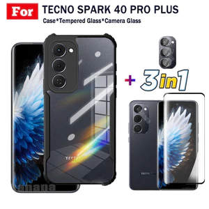 3in1 Tecno Spark 40 Pro + Vỏ điện thoại di động chống rơi cho Tecno Spark 40 Pro Spark 40C Phim kính cường lực + Phim ống kính