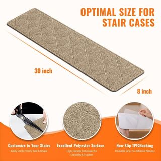 ROOMYCO 1 bậc thang, Thảm chống trượt tự dính, Thảm cầu thang TPR có thể giặt hợp thời trang có thể tái sử dụng cho hầu hết các bước